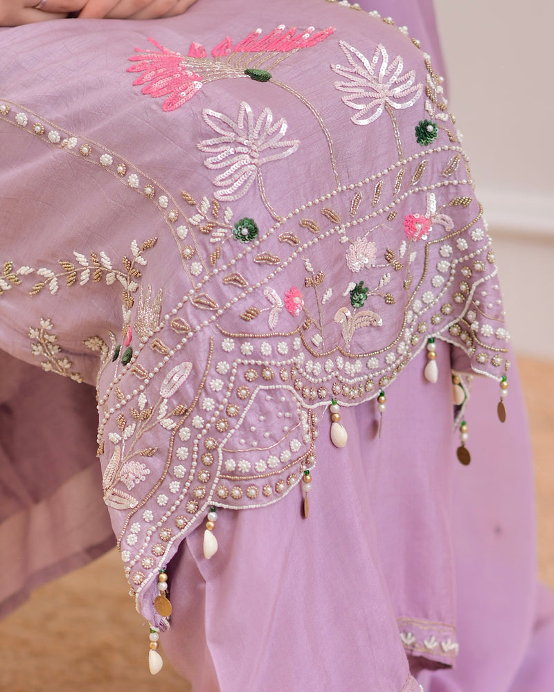 Lilac Premium Silk Handwork Festive Suit