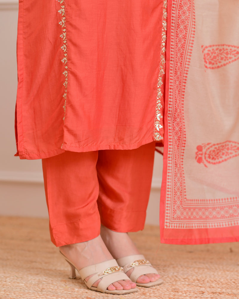 Rust Gota Patti Handwork Mul Chanderi Suit