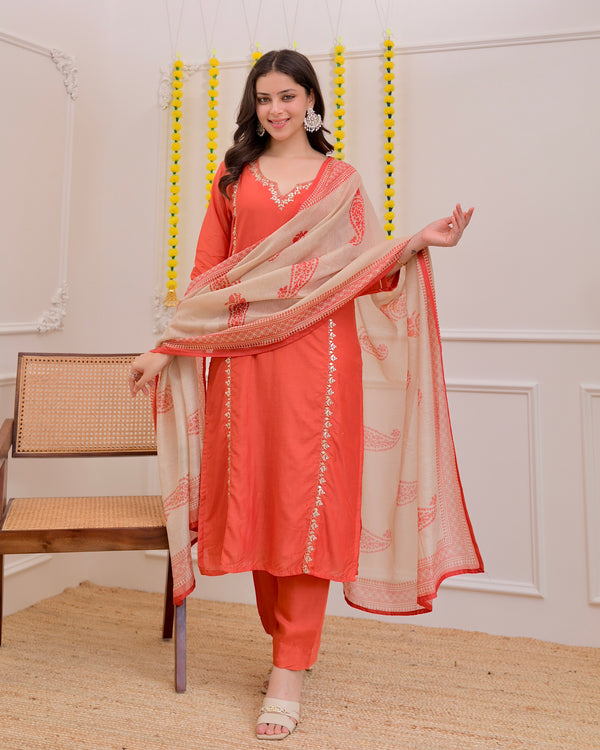Rust Gota Patti Handwork Mul Chanderi Suit