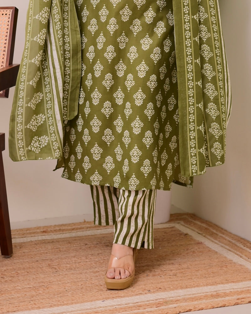 Green Floral Cotton Suit
