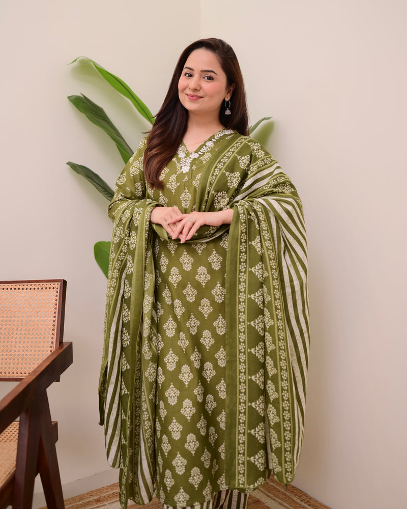 Green Floral Cotton Suit