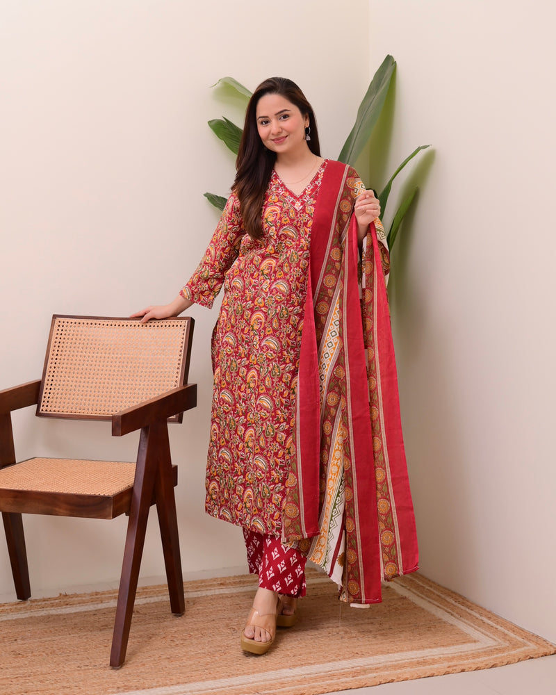 Maroon Floral Cotton Suit