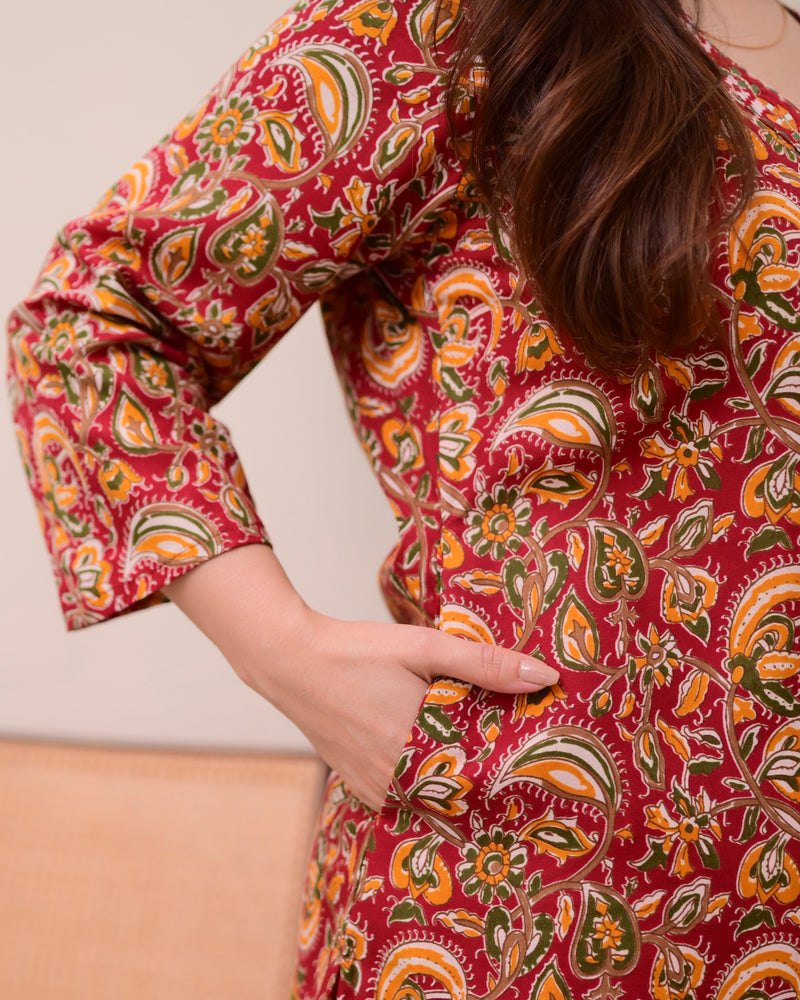 Maroon Floral Cotton Suit