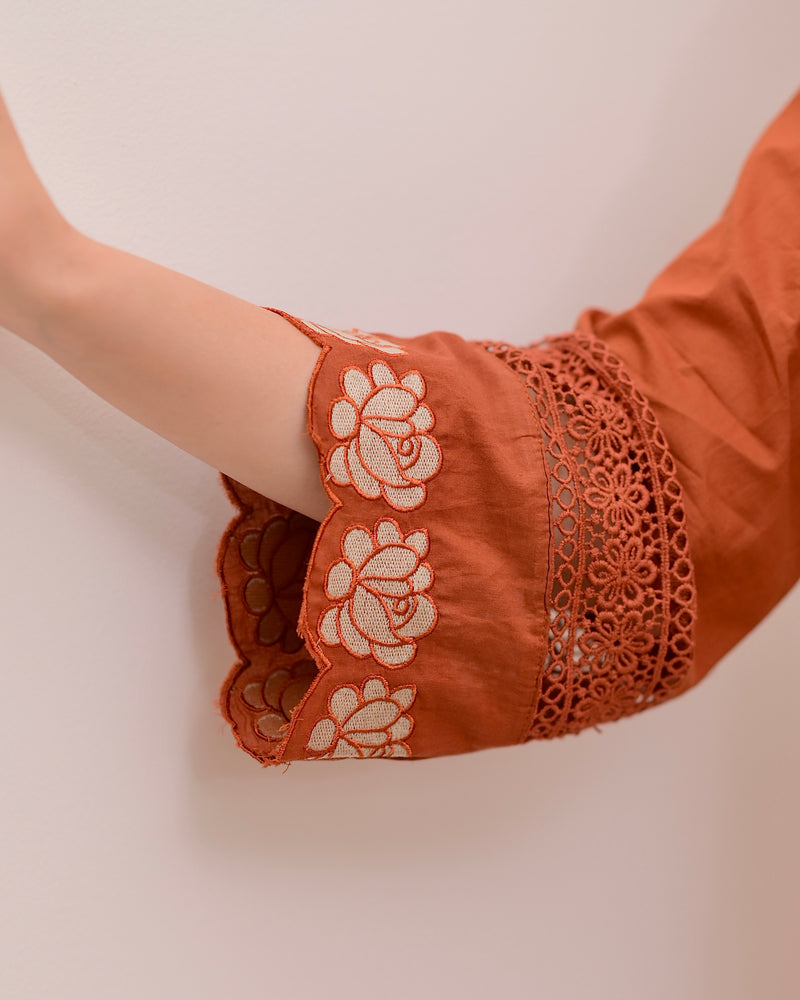 Terracotta Rose Threadwork Cotton Suit