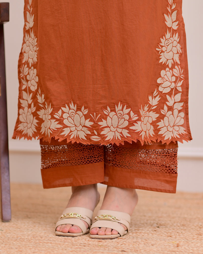 Terracotta Rose Threadwork Cotton Suit
