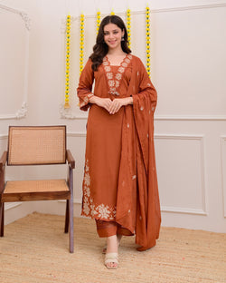 Terracotta Rose Threadwork Cotton Suit