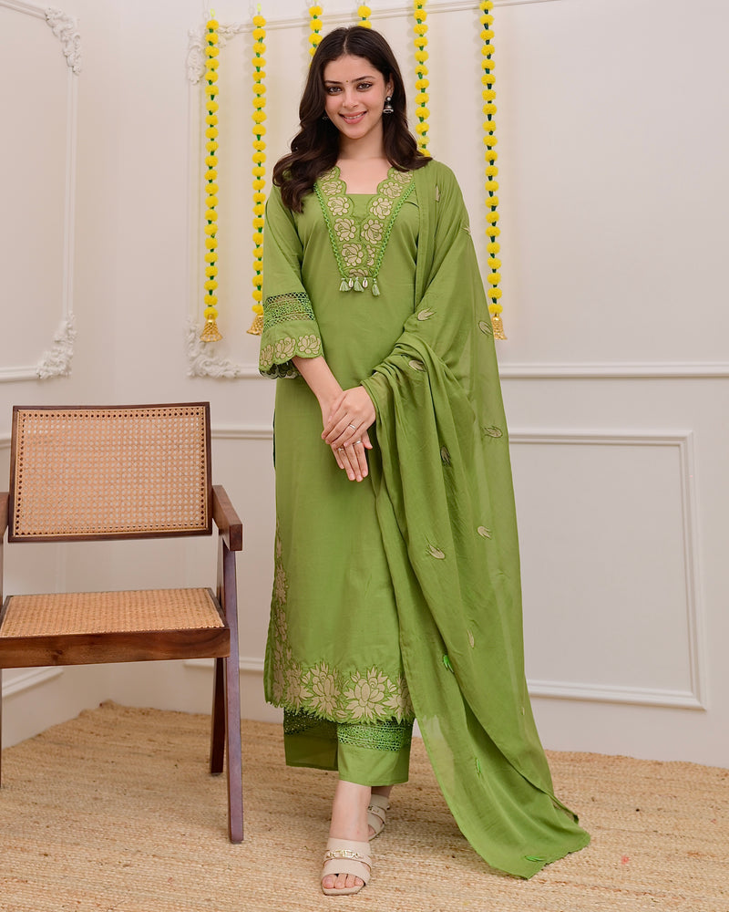 Green Rose Threadwork Cotton Suit