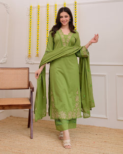 Green Rose Threadwork Cotton Suit