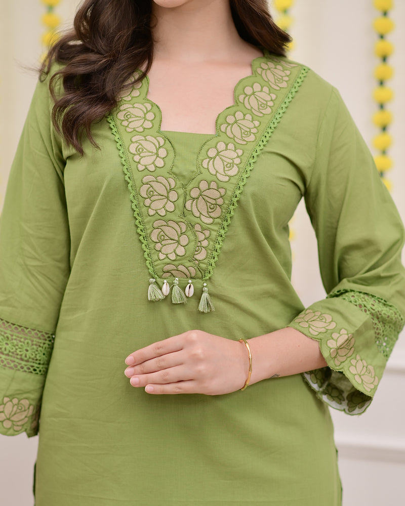 Green Rose Threadwork Cotton Suit