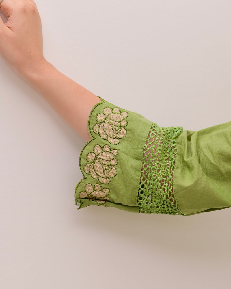 Green Rose Threadwork Cotton Suit