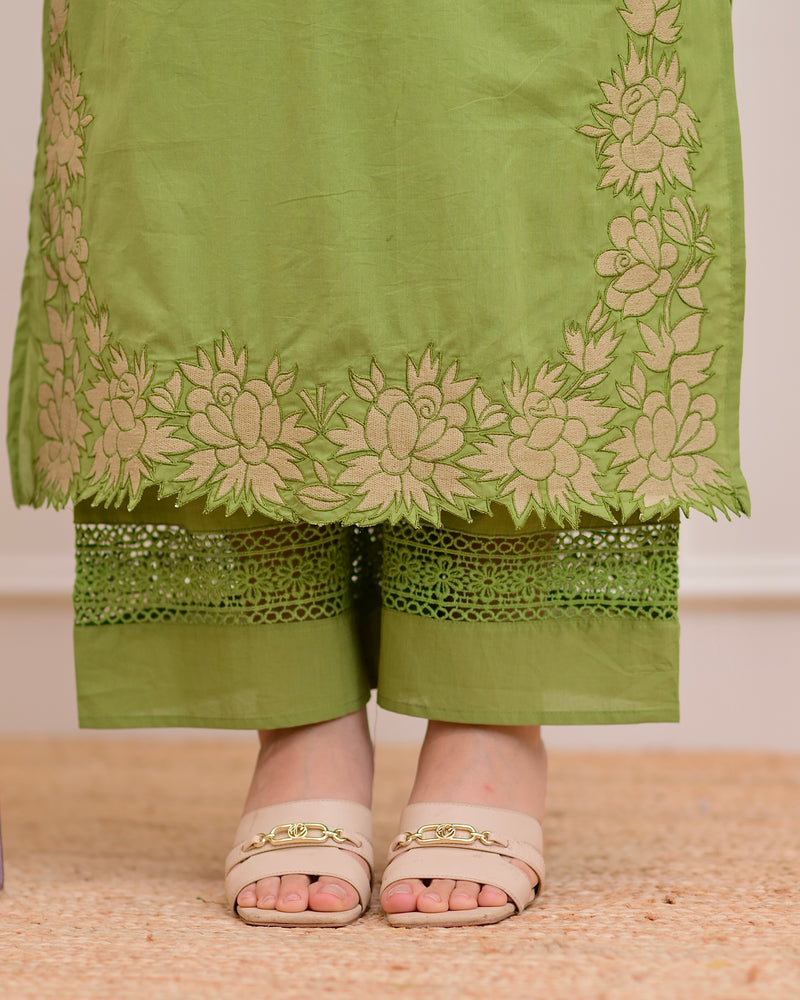 Green Rose Threadwork Cotton Suit