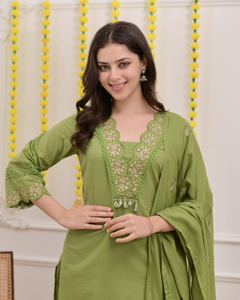 Green Rose Threadwork Cotton Suit
