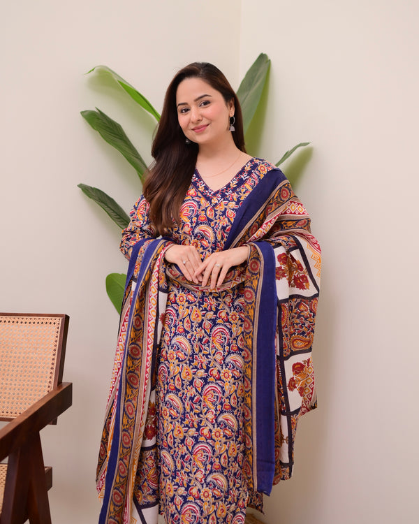 Blue Yellow Paisley Cotton Suit