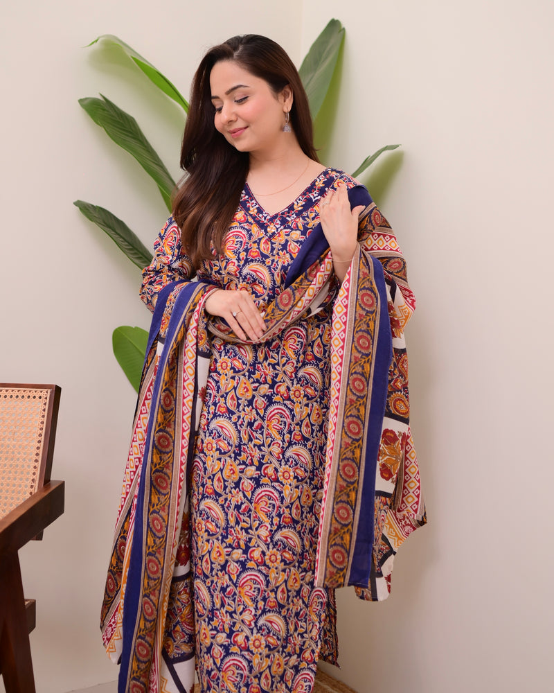 Blue Yellow Paisley Cotton Suit