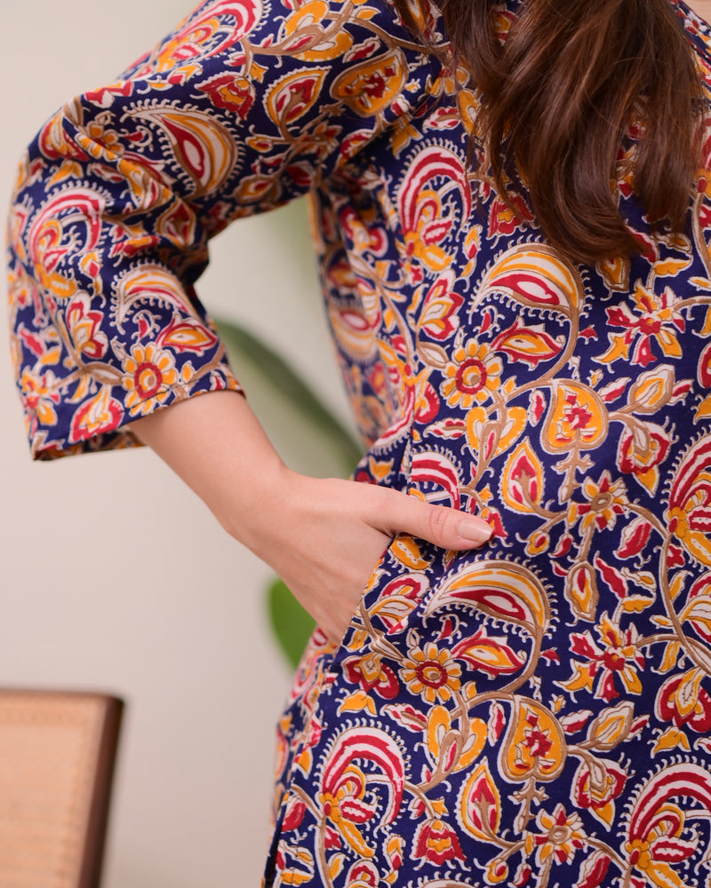 Blue Yellow Paisley Cotton Suit