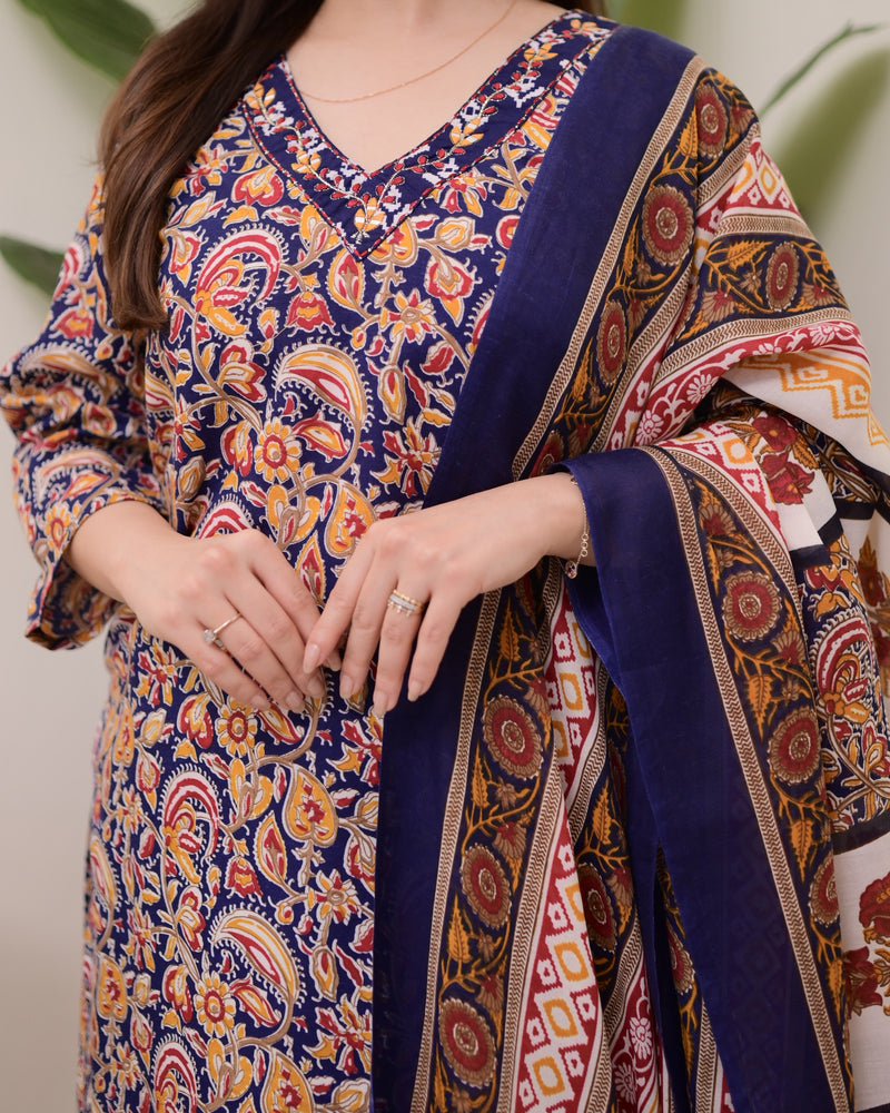 Blue Yellow Paisley Cotton Suit