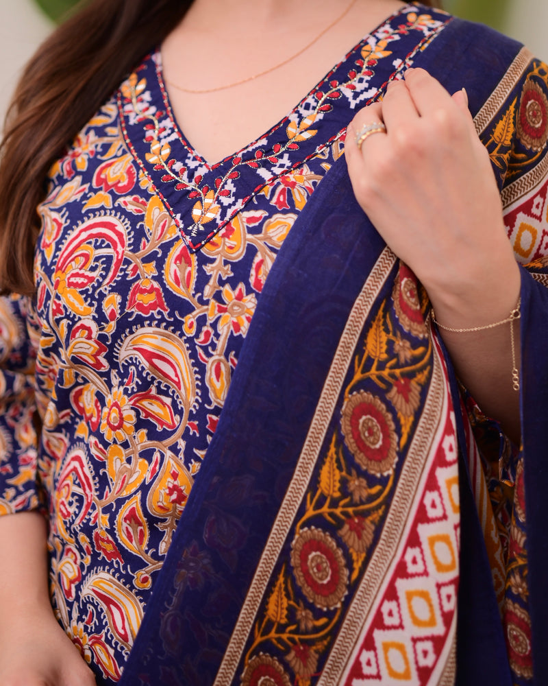 Blue Yellow Paisley Cotton Suit