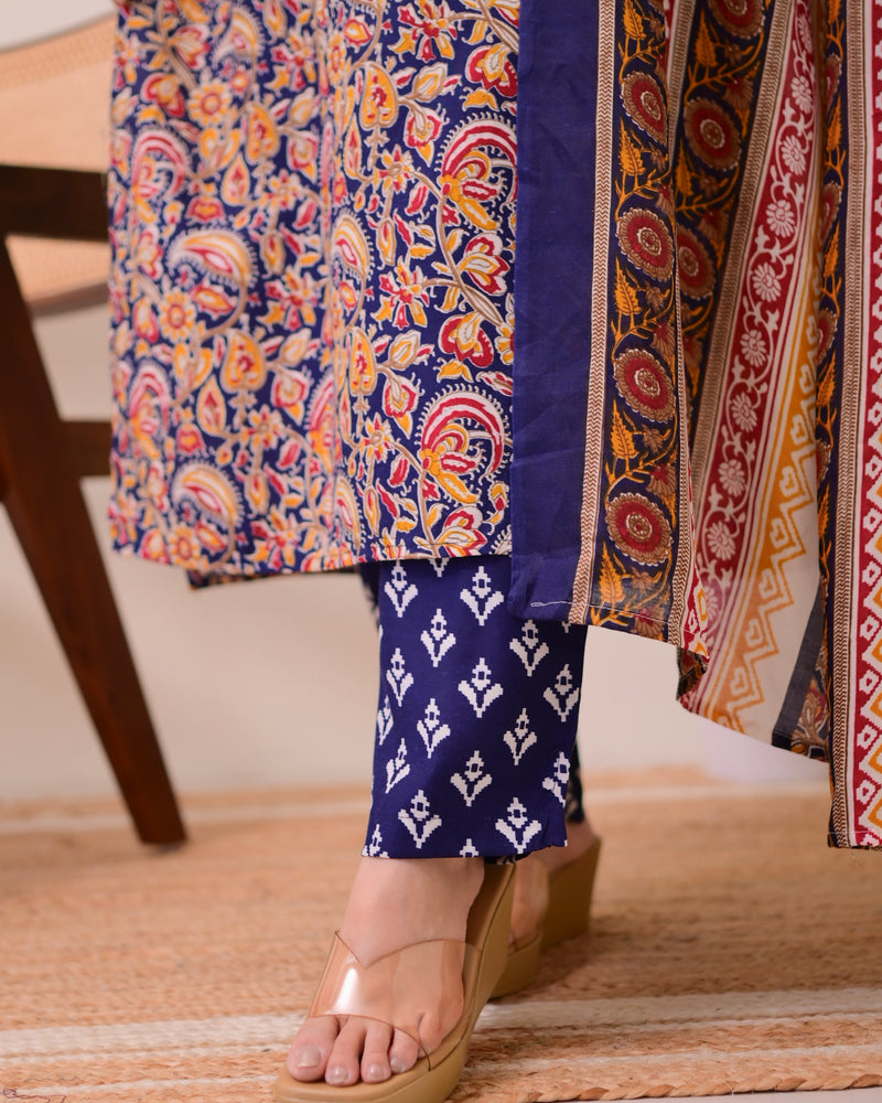 Blue Yellow Paisley Cotton Suit