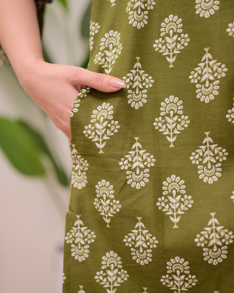 Green Floral Cotton Suit
