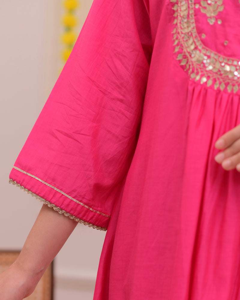 Pink Gottapatti Handwork Mul Chanderi A Line Suit