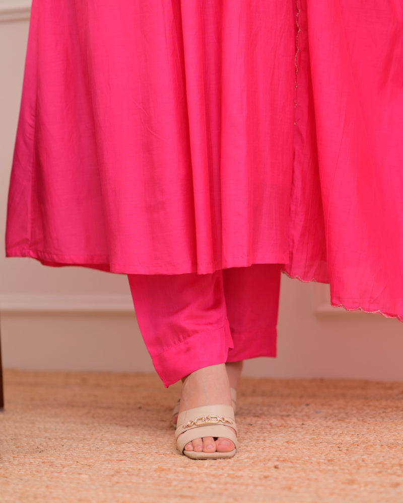 Pink Gottapatti Handwork Mul Chanderi A Line Suit