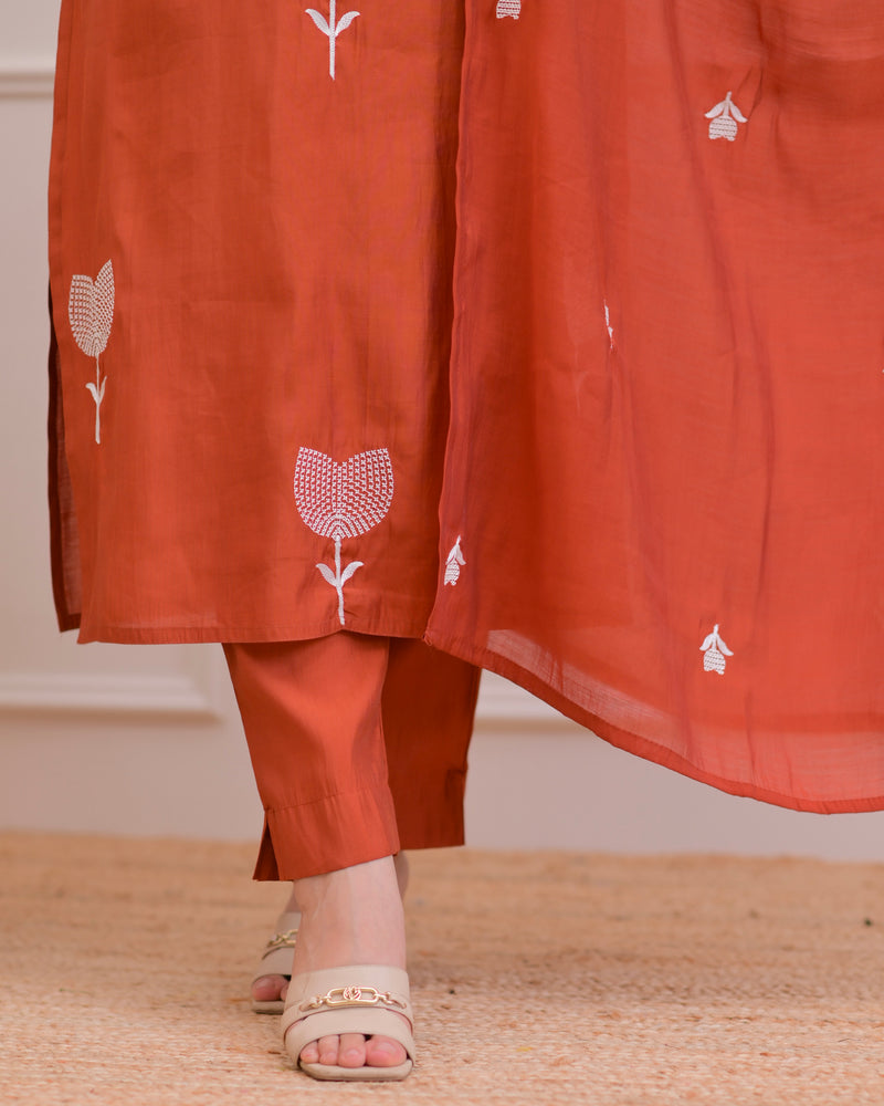 Orange Bloom Threaded Muslin Suit