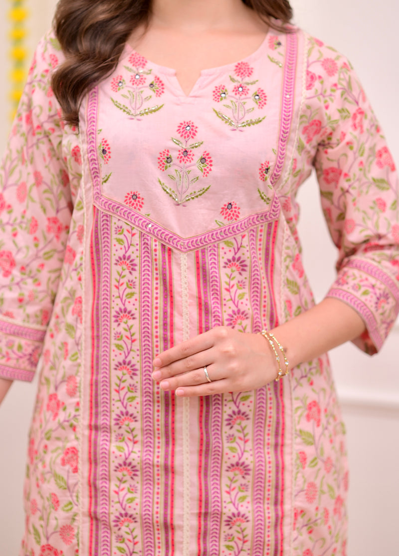 Pink Rose Garden Handwork Cotton Suit
