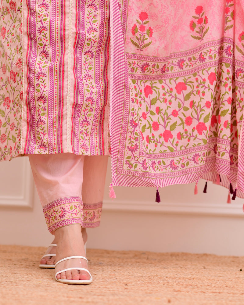 Pink Rose Garden Handwork Cotton Suit