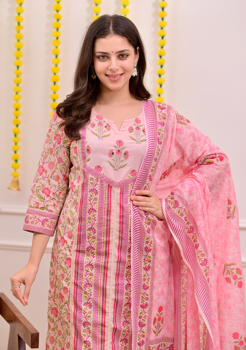 Pink Rose Garden Handwork Cotton Suit