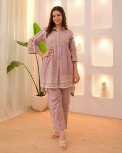Lilac Grace Chanderi Cotton Threadwork Co-ord