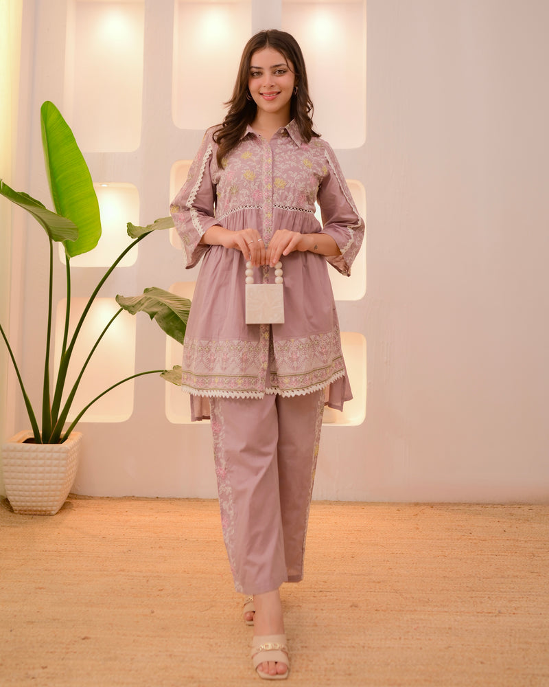 Lilac Grace Chanderi Cotton Threadwork Co-ord