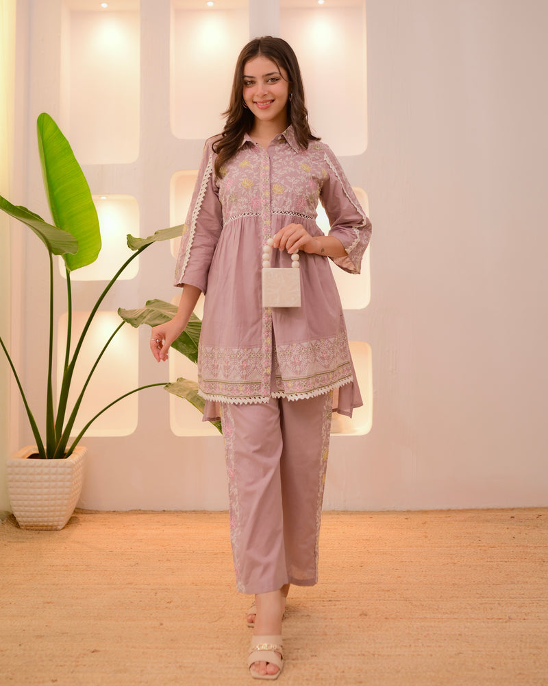 Lilac Grace Chanderi Cotton Threadwork Co-ord