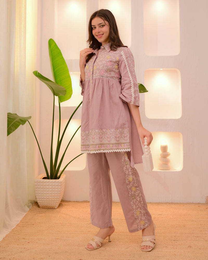 Lilac Grace Chanderi Cotton Threadwork Co-ord