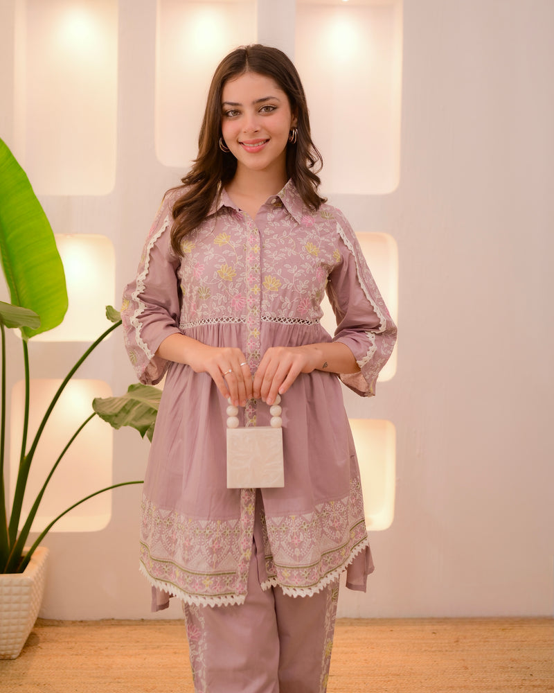 Lilac Grace Chanderi Cotton Threadwork Co-ord