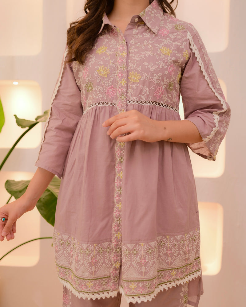 Lilac Grace Chanderi Cotton Threadwork Co-ord