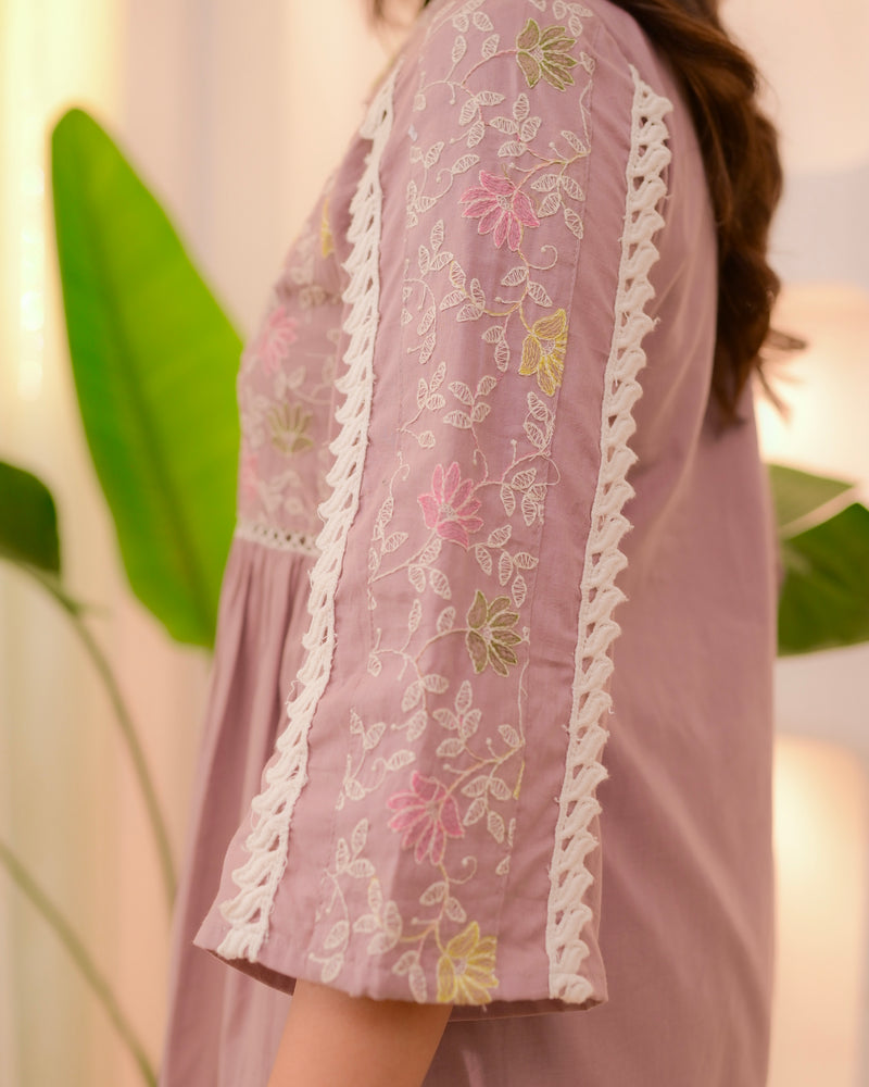 Lilac Grace Chanderi Cotton Threadwork Co-ord