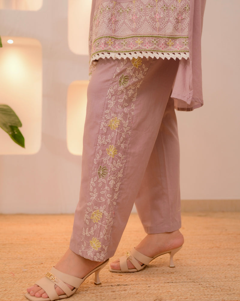 Lilac Grace Chanderi Cotton Threadwork Co-ord