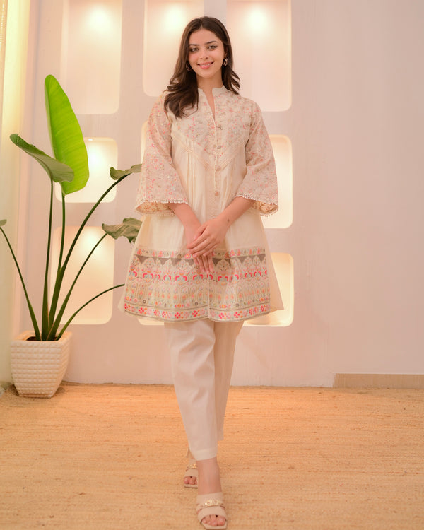 Pearl Bloom Threadwork Chanderi Cotton Festive Co-ord