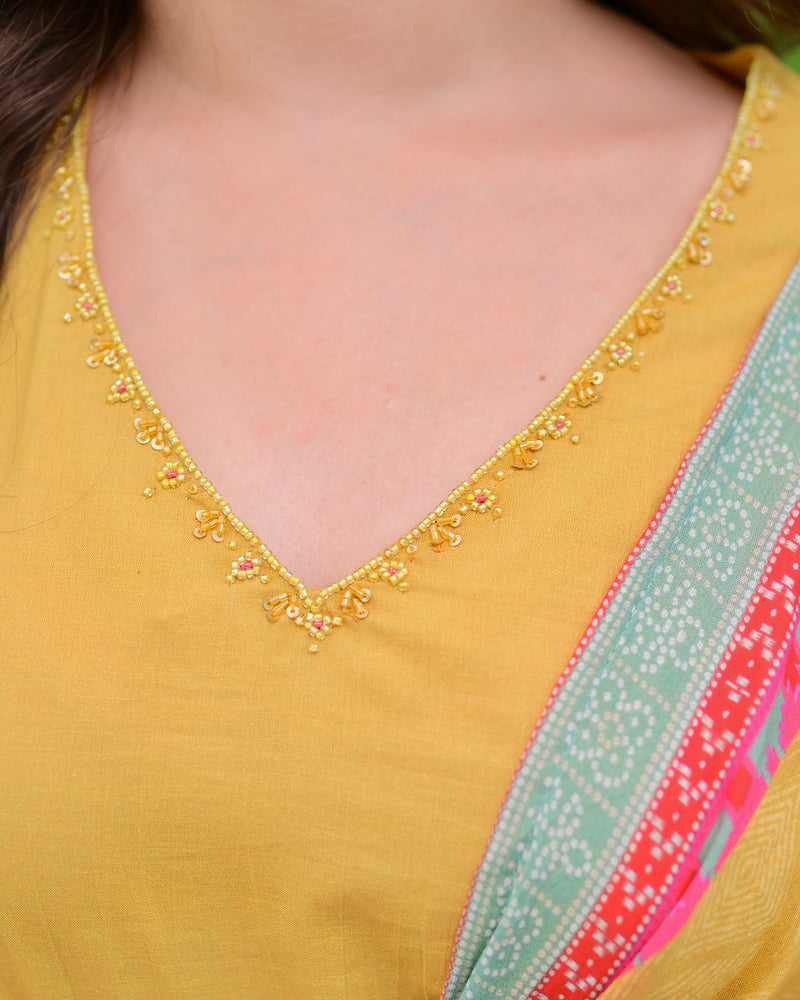 Yellow Floral Charm Mul Cotton Handwork Suit