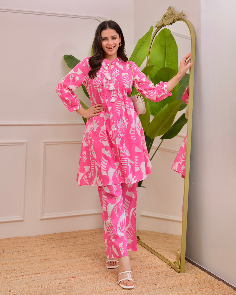 Pink Abstract Pintex Cotton Co-ord