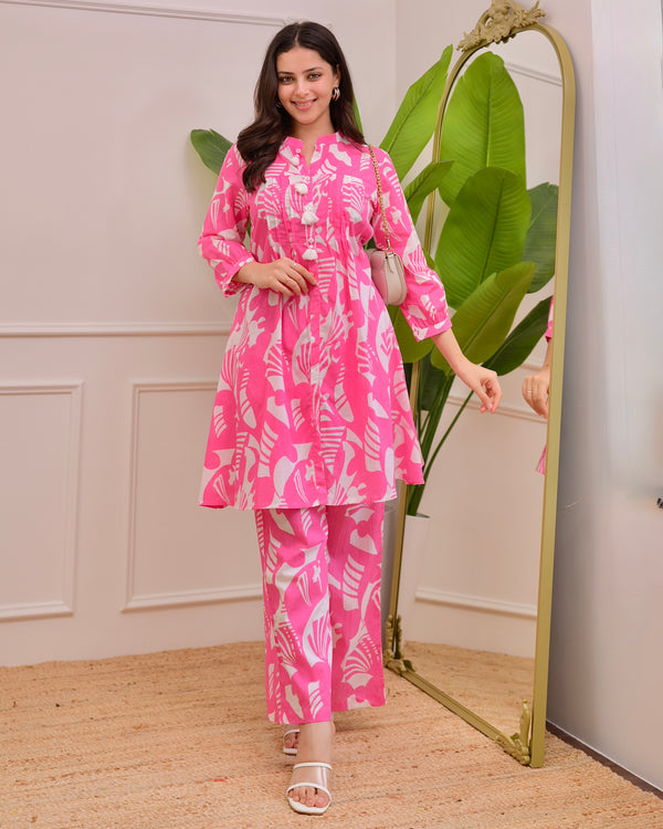 Pink Abstract Pintex Cotton Co-ord