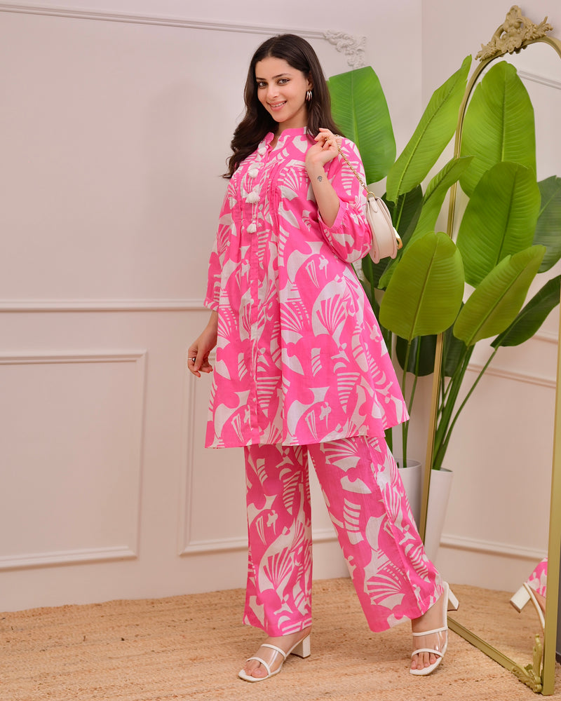 Pink Abstract Pintex Cotton Co-ord