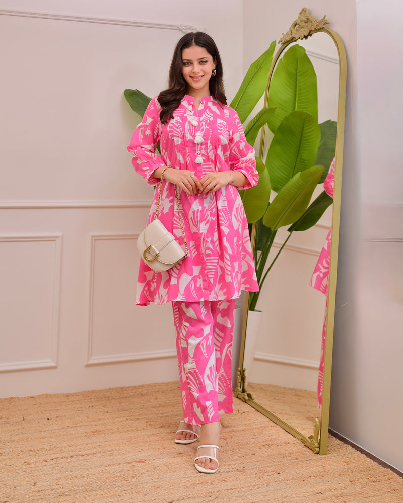 Pink Abstract Pintex Cotton Co-ord