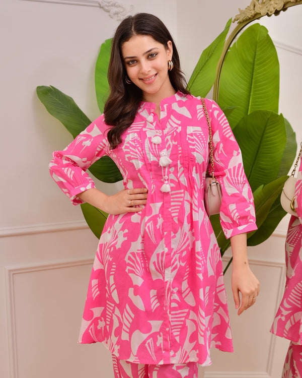 Pink Abstract Pintex Cotton Co-ord