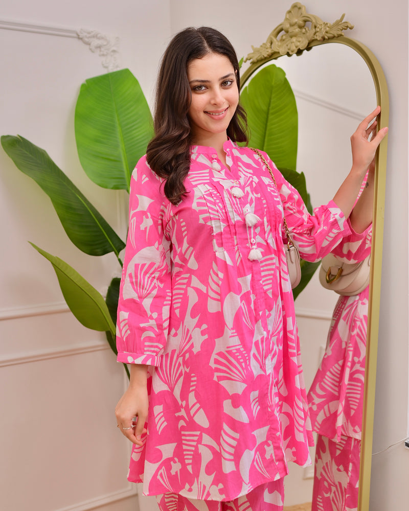 Pink Abstract Pintex Cotton Co-ord