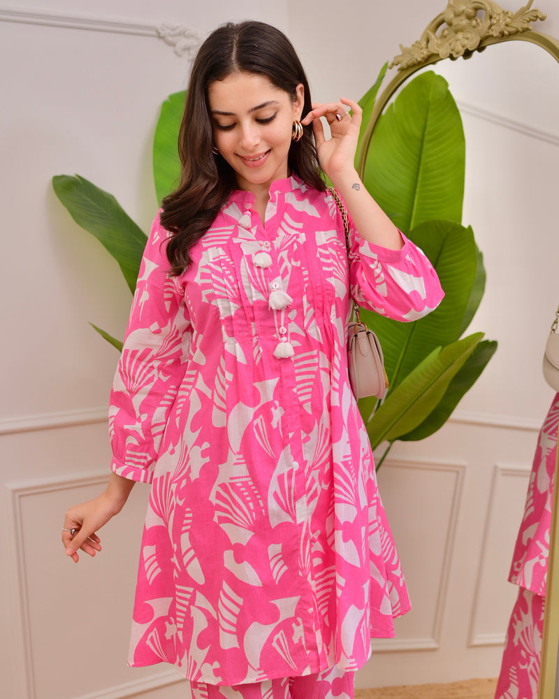 Pink Abstract Pintex Cotton Co-ord
