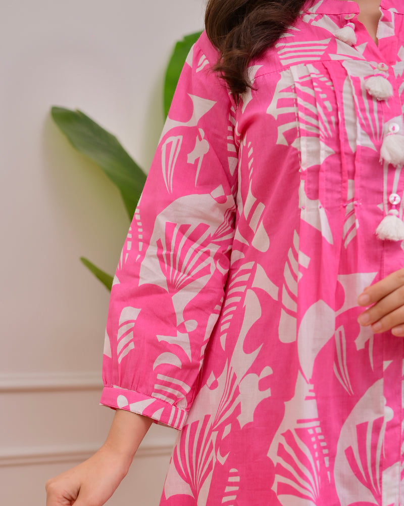Pink Abstract Pintex Cotton Co-ord