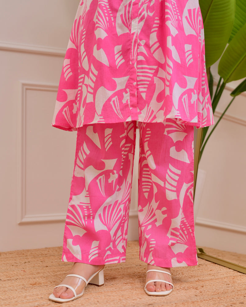 Pink Abstract Pintex Cotton Co-ord