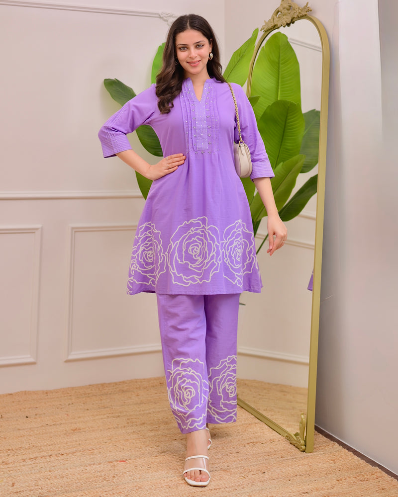 Lilac Pintex Handwork Cotton Co-ord