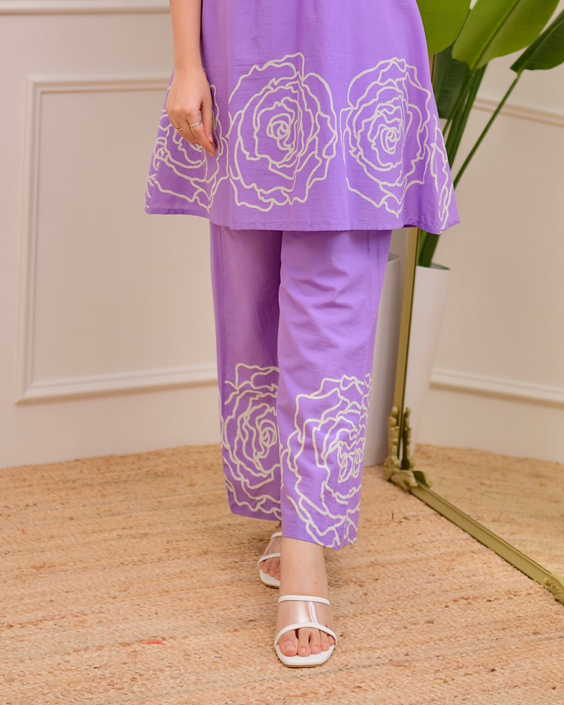 Lilac Pintex Handwork Cotton Co-ord